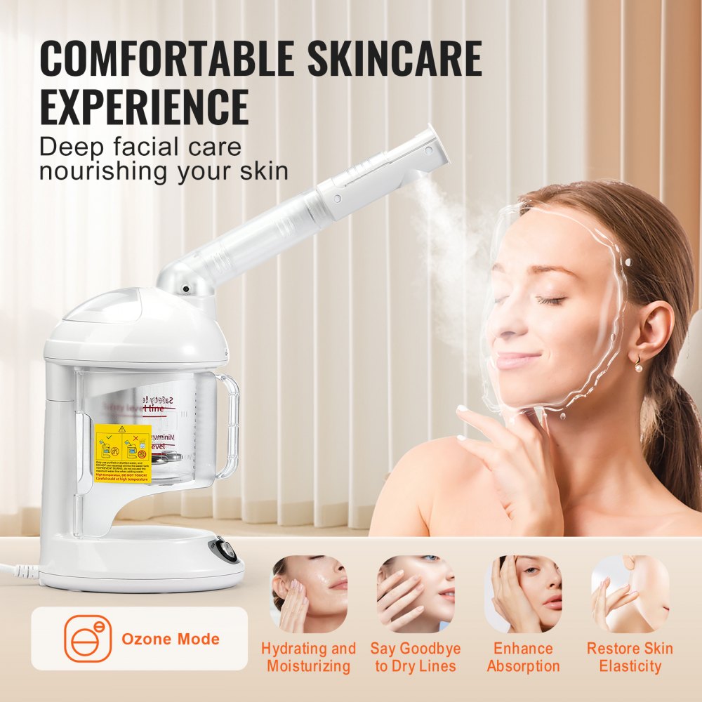 VEVOR Hair Steamer, 2-in-1 Professional Hair & Facial Steamer with Detachable Bonnet Hood, Nano Ionic & UV Ozone Face Steamer with 360° Rotatable Sprayer for Salon Spa Home Beauty