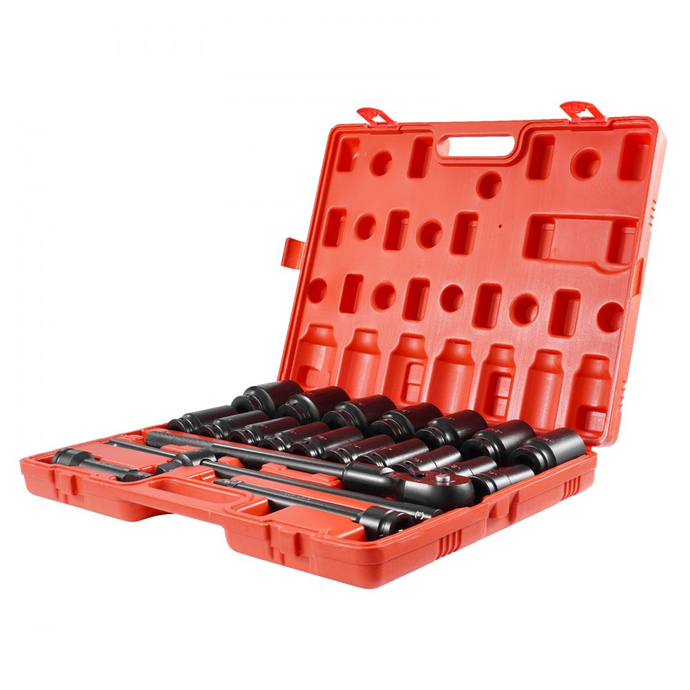 VEVOR Impact Socket Set 3/4 Inches 22 Piece Deep Impact Sockets, Socket Assortment 3/4 Inches Drive Socket Set Impact Standard SAE Sizes 7/8 Inches to 2 Inches Includes Adapters and Ratchet Handle