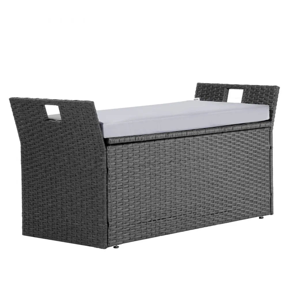 VEVOR Outdoor Storage Bench, 2-Person PE Rattan Storage Bench, 40 Gal Deck Box with Cushion & Side Handle, Supports up to 400 lbs, Weatherproof Outdoor Seating & Porch Decor for Patio Garden Balcony