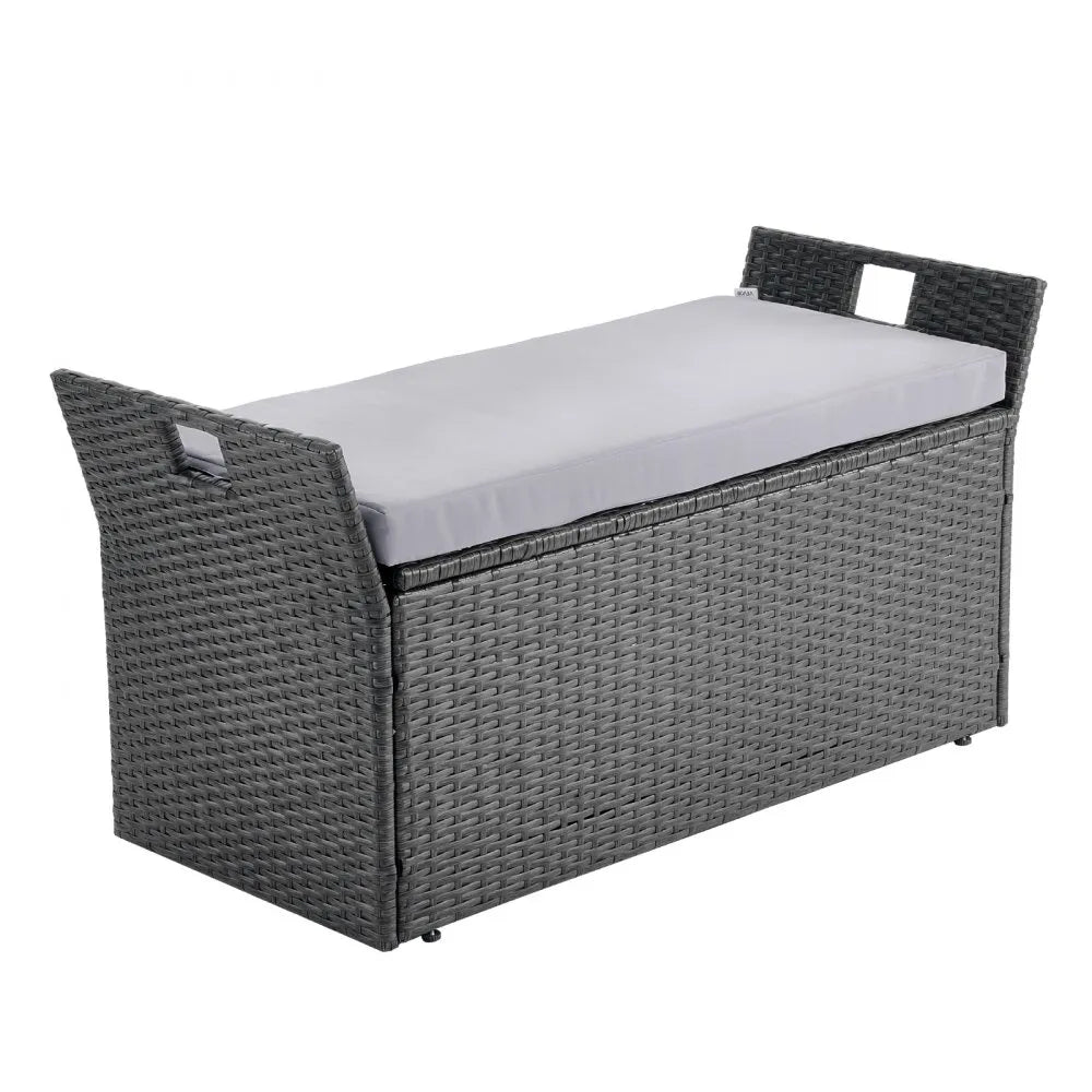 VEVOR Outdoor Storage Bench, 2-Person PE Rattan Storage Bench, 40 Gal Deck Box with Cushion & Side Handle, Supports up to 400 lbs, Weatherproof Outdoor Seating & Porch Decor for Patio Garden Balcony