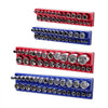 VEVOR Magnetic Socket Organizer Set, 4PCS Magnetic Socket Holder, 1/4'' & 3/8'' Metric SAE Socket Trays with Clear Labels, Hold up to 108PCS Standard & Deep Sockets, Blue & Red (Sockets Not Included)