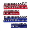 VEVOR Magnetic Socket Organizer Set, 4PCS Magnetic Socket Holder, 1/4'' & 3/8'' Metric SAE Socket Trays with Clear Labels, Hold up to 108PCS Standard & Deep Sockets, Blue & Red (Sockets Not Included)