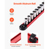 VEVOR Socket Organizer Rail Set, 3PCS Metric & SAE Aluminum Socket Organizers, 1/4'', 3/8'' & 1/2'' Heavy-Duty Socket Holder with 360° Rotating Clips for Tool Box, Hold up to 40 Sockets, Red & Black
