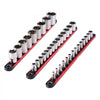 VEVOR Socket Organizer Rail Set, 3PCS Metric & SAE Aluminum Socket Organizers, 1/4'', 3/8'' & 1/2'' Heavy-Duty Socket Holder with 360° Rotating Clips for Tool Box, Hold up to 40 Sockets, Red & Black