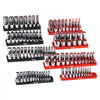 VEVOR Socket Organizer Set, 8PCS High-Rod Socket Holder, 1/4'', 3/8'' & 1/2'' Metric SAE Socket Trays with Clear Labels, Hold up to 176PCS Standard & Deep Sockets, Black & Red (Socket Not Included)