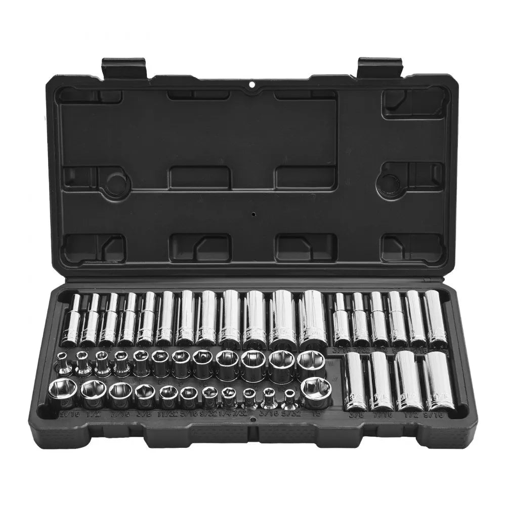 VEVOR Socket Set, 46 Pieces, 1/4 inch Drive Socket Tool Set, SAE and Metric Size, Deep and Standard, Mechanic Tool Kit with Storage Case, Chrome Plated CR-V Alloy Steel, for Automotive Repair