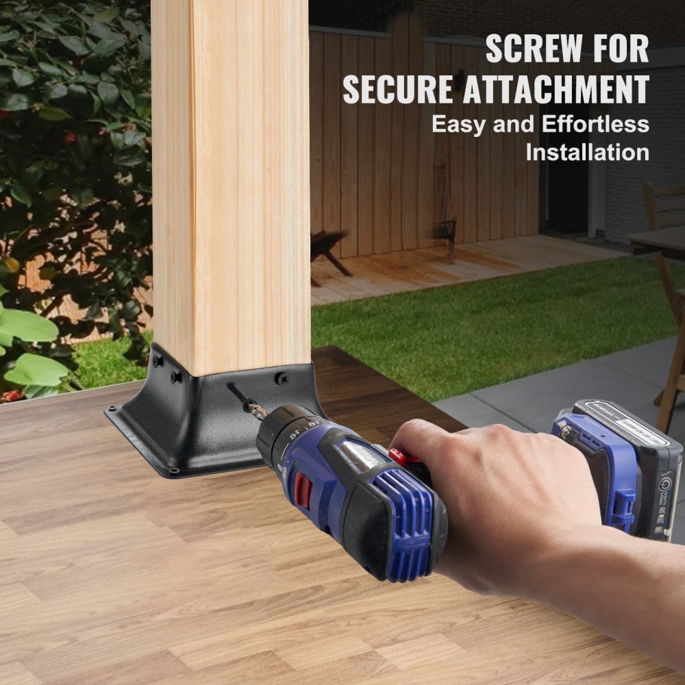 VEVOR 4x4 Post Base 4Pcs, Internal 3.6"x3.6" Heavy Duty Powder-Coated Steel Post Bracket Fit for Standard Wood Post Anchor, Decking Post Base for Deck Porch Handrail Railing Support