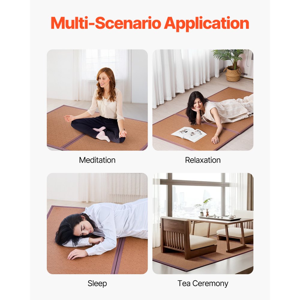 VEVOR Japanese Tatami Mat, 80 x 39 in Foldable Handwoven Natural Rattan Tatami Mat, Non-Slip & Easily Cleaned Japanese Tatami Floor Mat, Summer Breathable Sleeping Mat for Meditation Yoga Relaxation
