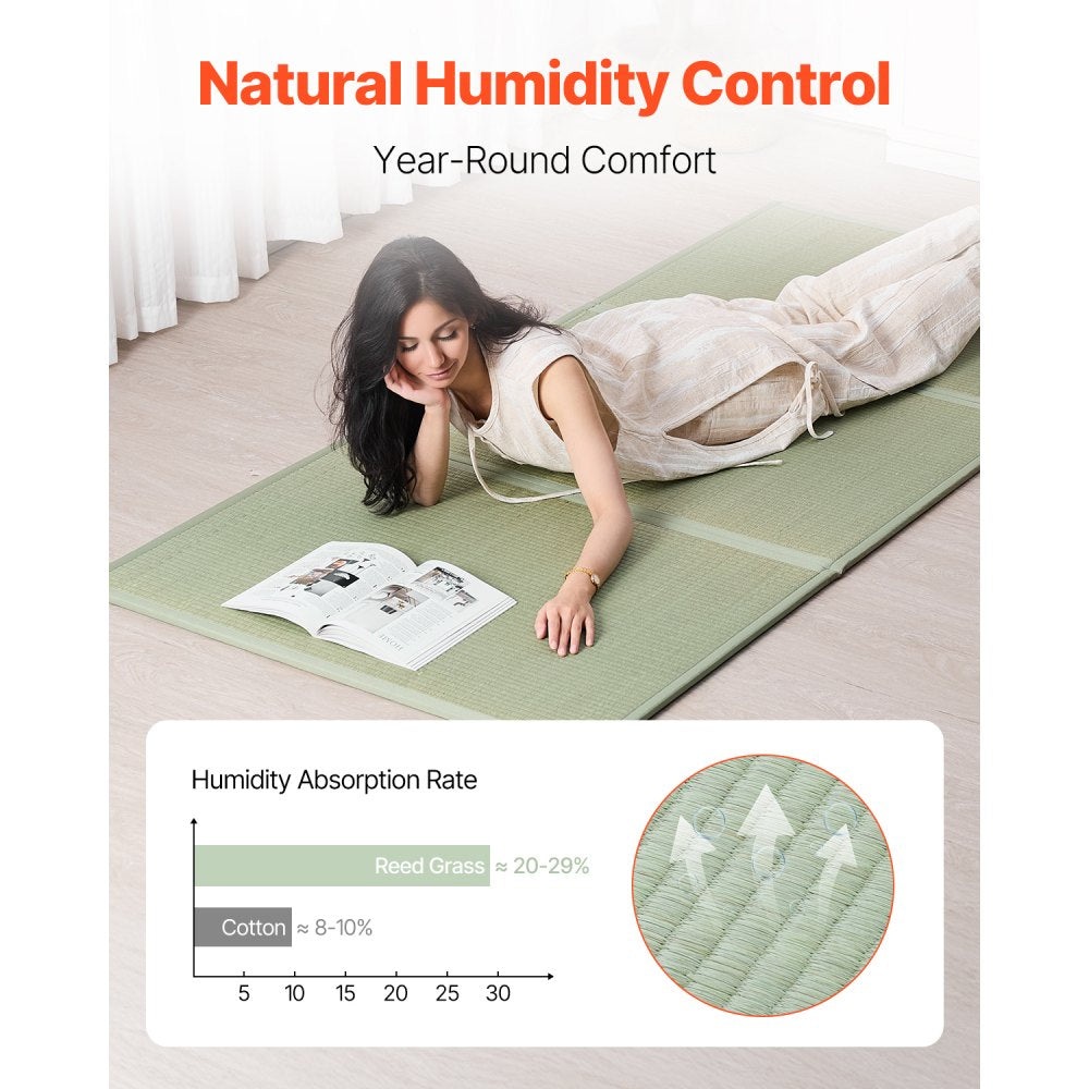 VEVOR Japanese Tatami Mat, Twin Size Foldable Japanese Tatami Mattress( Natural Rush Grass), Japanese Floor Mattress with Non-Slip Backing & Fresh Scent, Futon Mattress for Sleeping Meditation Yoga