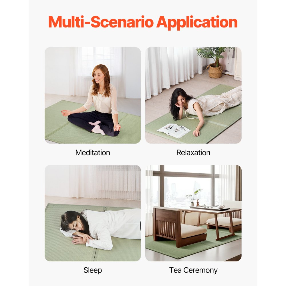 VEVOR Japanese Tatami Mat, Twin Size Foldable Japanese Tatami Mattress( Natural Rush Grass), Japanese Floor Mattress with Non-Slip Backing & Fresh Scent, Futon Mattress for Sleeping Meditation Yoga