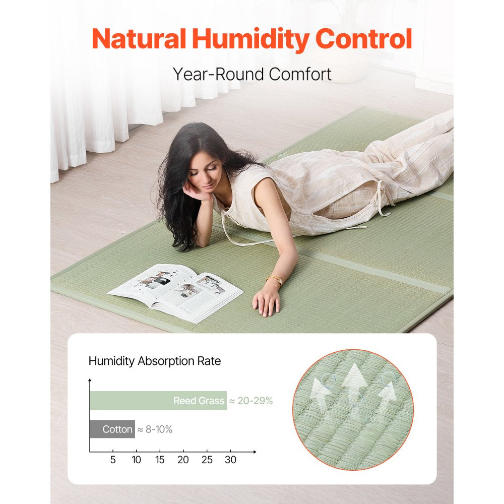 VEVOR Japanese Tatami Mat, Queen Size Foldable Japanese Tatami Mattress( Natural Rush Grass), Japanese Floor Mattress with Non-Slip Backing & Fresh Scent, Futon Mattress for Sleeping Meditation Yoga