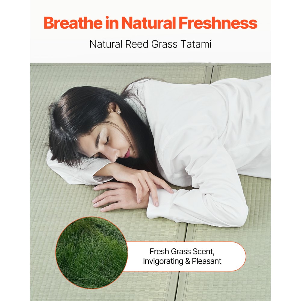 VEVOR Japanese Tatami Mat, King Size Foldable Japanese Tatami Mattress( Natural Rush Grass), Japanese Floor Mattress with Backing & Fresh Scent, Futon Mattress for Sleeping Meditation Yoga