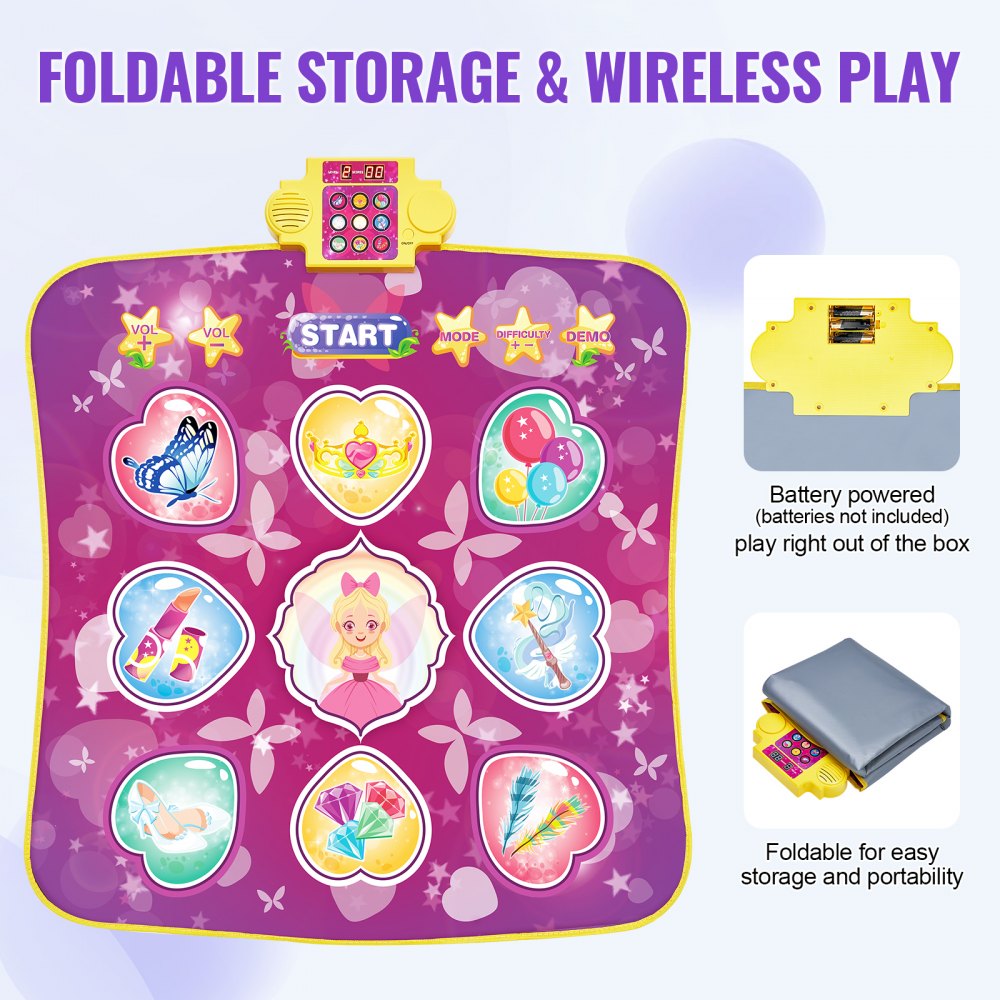 VEVOR Dance Mat, 9-Button Dance Mixer Rhythm Step Play Mat, Electronic Dance Pad with 3 Game Modes, Adjustable Volume, Built-in Music, 8 Challenge Levels, Birthday Toys Gifts for 3+ Year Old Girls