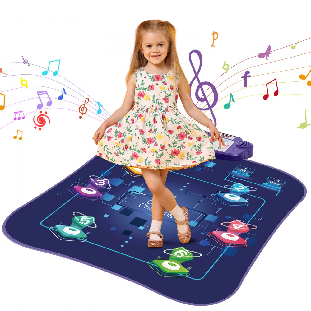 VEVOR Dance Mat, 6-Button Dance Mixer Rhythm Step Play Mat, Electronic Dance Pad with Wireless Bluetooth, LED Lights, 5 Game Modes, Adjustable Volume, Built-in Music, Toys Gifts for 3+ Year Old Girls
