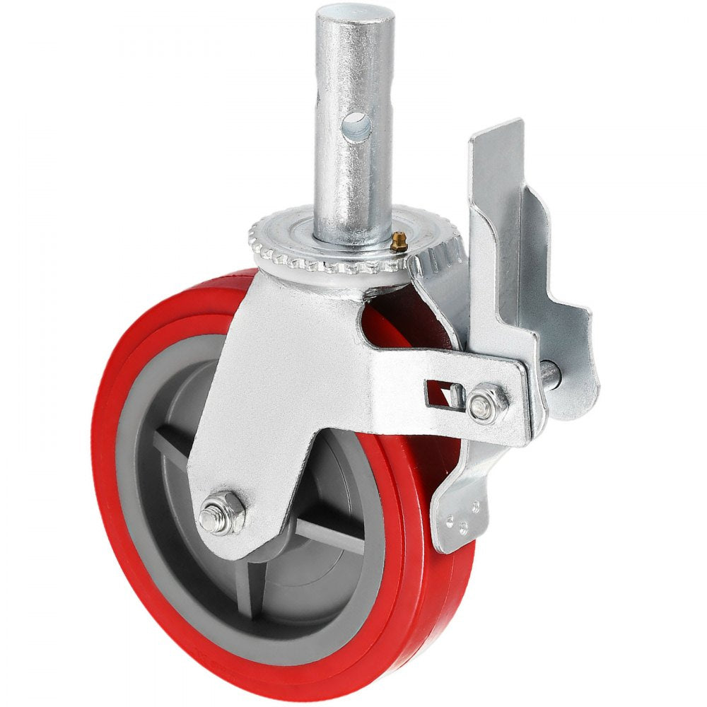 VEVOR Scaffolding Wheels Set of 4, 8\" - Scaffolding Casters Heavy Duty, 3200 Lbs Per Set - Locking Stem Casters with Brake, Red Polyurethane - Replacement for Scaffold, Shelves, Workbench