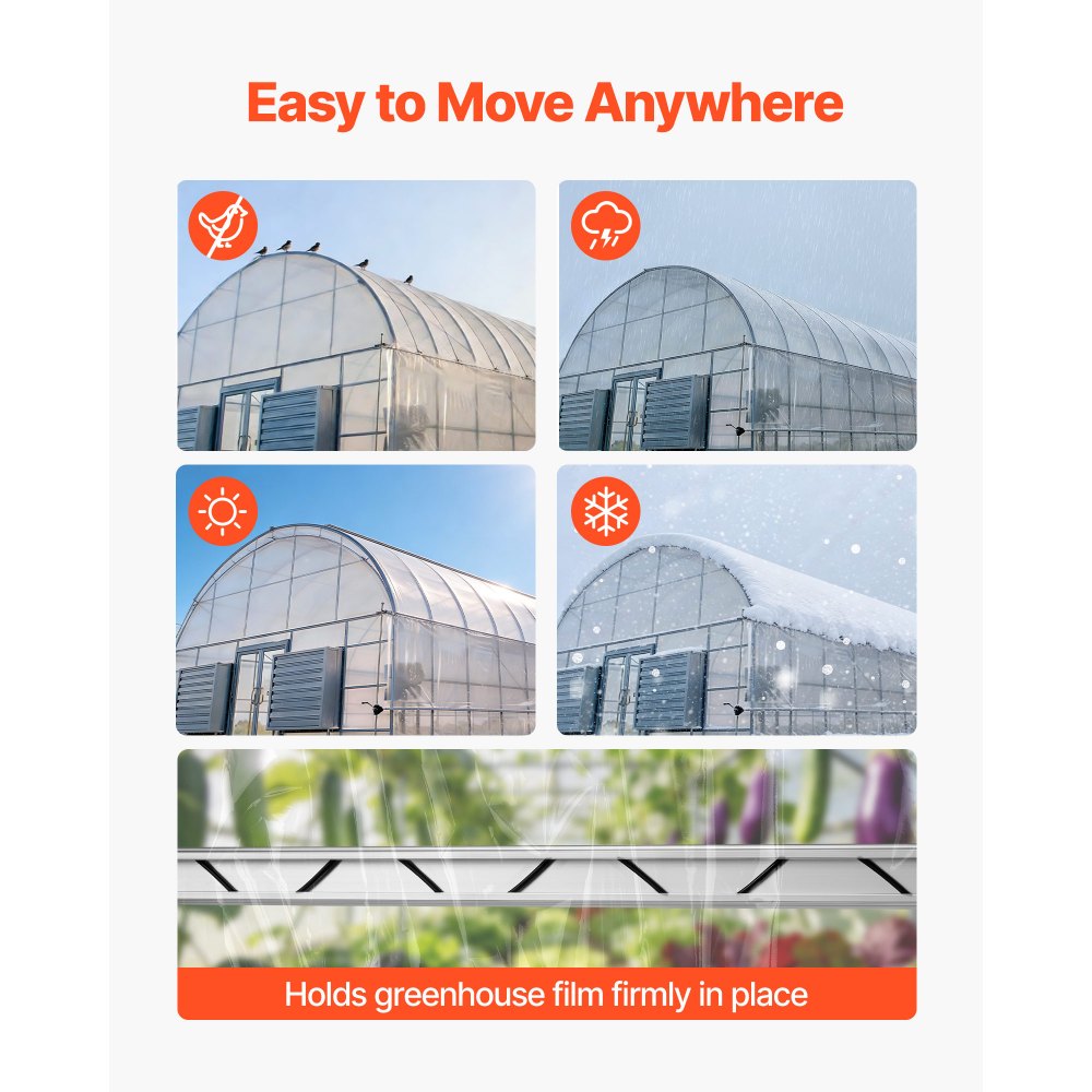 VEVOR Greenhouse Spring Wire and Lock Channel, 10 Packs 6.56 ft PVC-Coated Wiggle Wire & Aluminum Alloy Channel Bundle Kit with Included Screws, 0.05 in Thickened, Poly Film & Shade Cloth Attachments