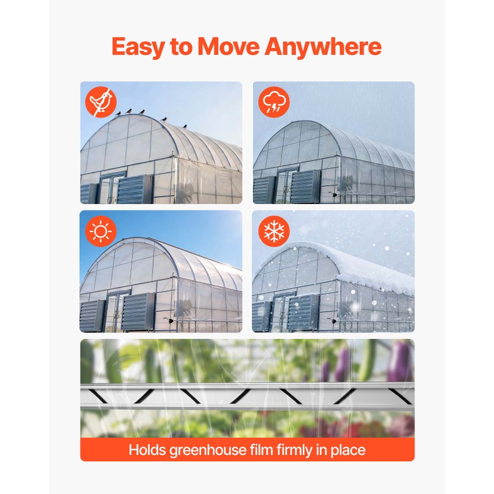 VEVOR Greenhouse Spring Wire and Lock Channel, 20 Packs 6.56 ft PVC-Coated Wiggle Wire & Aluminum Alloy Channel Bundle Kit with Included Screws, 0.05 in Thickened, Poly Film & Shade Cloth Attachments