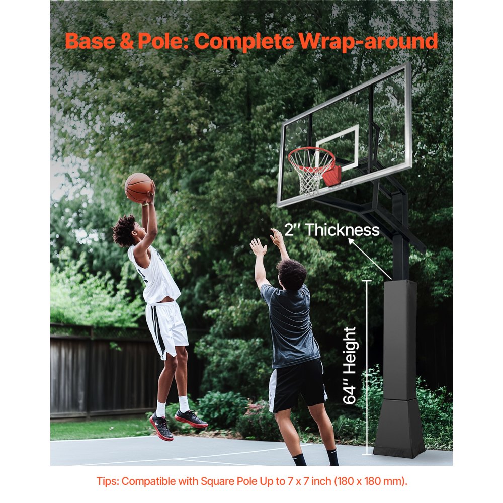VEVOR Basketball Pole Pad, 64" Tall and 2" Thick Heavy Duty Wrap Around Pole Padding, Fits 6x6 - 7x7 inch Diameter Square Pole, All-weather Waterproof Protective Pad for Basement Garage Playground