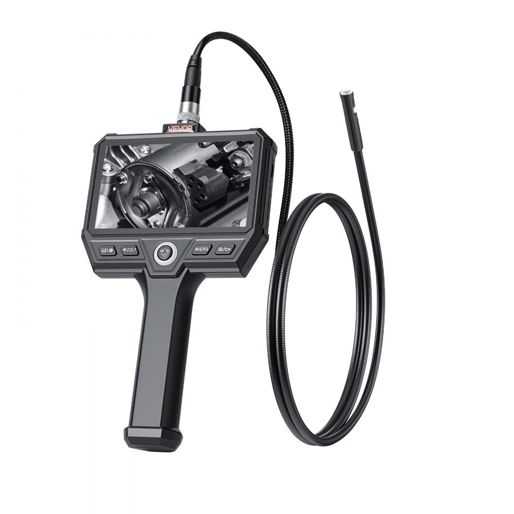 VEVOR Triple Lens Endoscope with Light, 5" HD IPS Screen Industrial Borescope Camera, 8 + 2 LED Lights, 8X Zoom, 5000mAh, IP67 Waterproof Inspection Snake Camera for Automotive, Plumbing (4.9FT Cable)