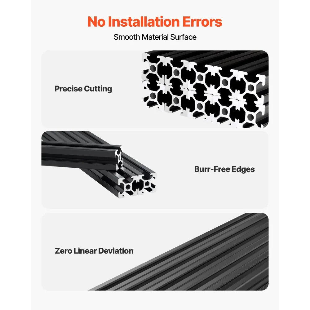 VEVOR 10PCS 2020 Aluminum Extrusion Profile, 23.62 Inch 600 mm, T Slot European Standard Anodized Linear Rail, High-Strength Extruded Aluminum Rail, for 3D Printer Parts and CNC DIY Workbench, Black