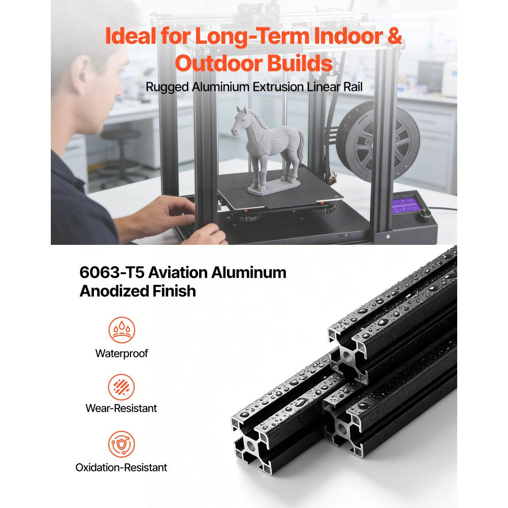 VEVOR 6PCS 3030 Aluminum Extrusion Profile, 78.74 Inch 2000 mm, T Slot European Standard Anodized Linear Rail, High-Strength Extruded Aluminum Rail, for 3D Printer Parts and CNC DIY Workbench, Black
