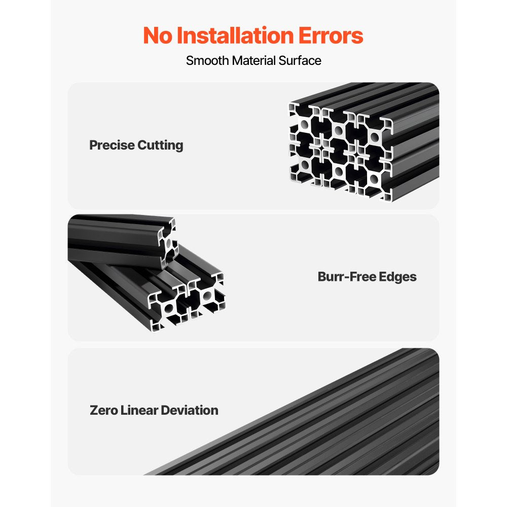 VEVOR 6PCS 3030 Aluminum Extrusion Profile, 78.74 Inch 2000 mm, T Slot European Standard Anodized Linear Rail, High-Strength Extruded Aluminum Rail, for 3D Printer Parts and CNC DIY Workbench, Black