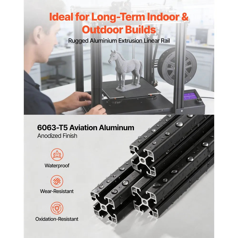VEVOR 4PCS 4040 Aluminum Extrusion Profile, 15.75 Inch 400 mm, T Slot European Standard Anodized Linear Rail, High-Strength Extruded Aluminum Rail, for 3D Printer Parts and CNC DIY Workbench, Black