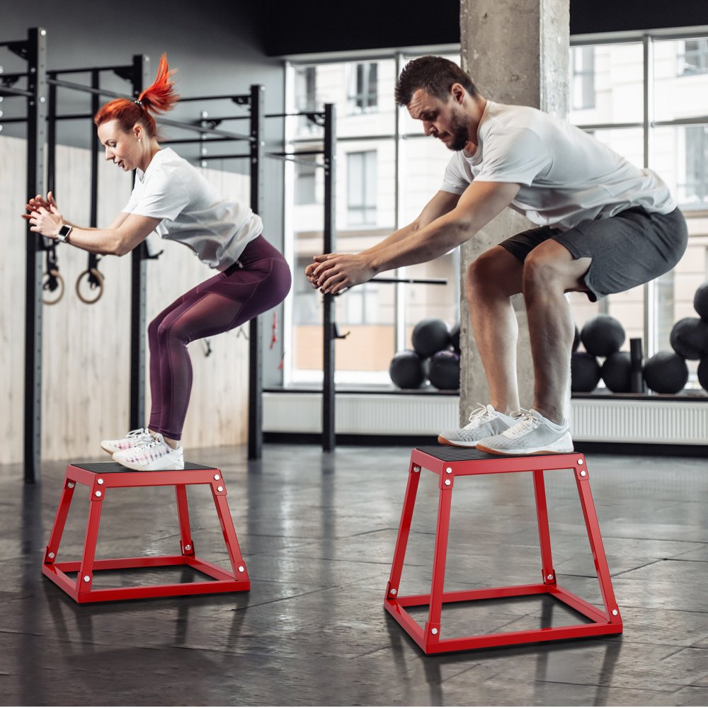 VEVOR Plyometric Jump Box, 18 Inch Plyo Box, Steel Plyometric Platform and Jumping Agility Box, Anti-Slip Fitness Exercise Step Up Box for Home Gym Training, Conditioning Strength Training, Red
