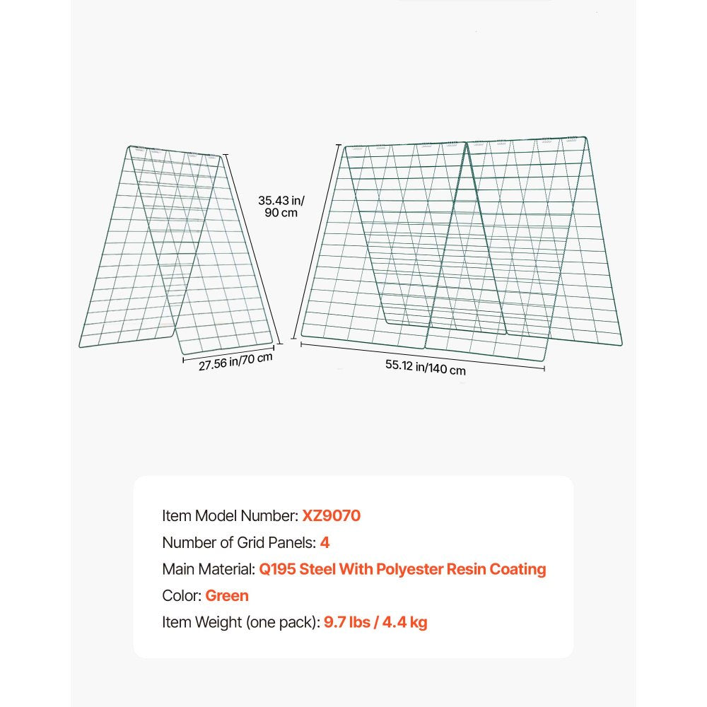 VEVOR Cucumber Trellis 4 Pack, A-Frame Garden Trellises for Raised Bed, Metal Rustproof Coating Plant Support for Vine, Climbing Plants, Peas, Beans, Zucchini, Tomato, Flower (35.43 x 27.56 in x 4PCS)