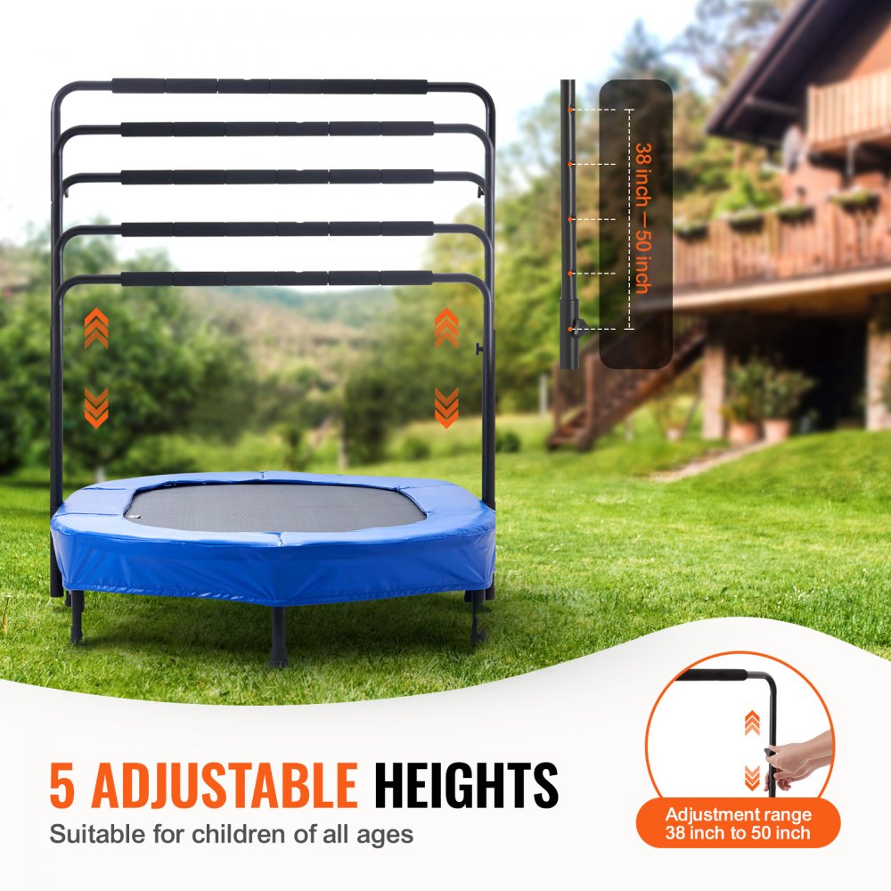 VEVOR Kids Trampoline, 56x36 inch Indoor Outdoor Trampoline, Foldable Mini Trampoline with Handle, Rebounder Trampoline for Toddlers, Birthday Gift for 3+ Years Children, Boys Girls for Fun, Bule