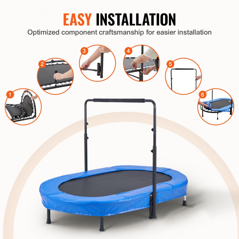 VEVOR Kids Trampoline, 56x36 inch Indoor Outdoor Trampoline, Foldable Mini Trampoline with Handle, Rebounder Trampoline for Toddlers, Birthday Gift for 3+ Years Children, Boys Girls for Fun, Bule
