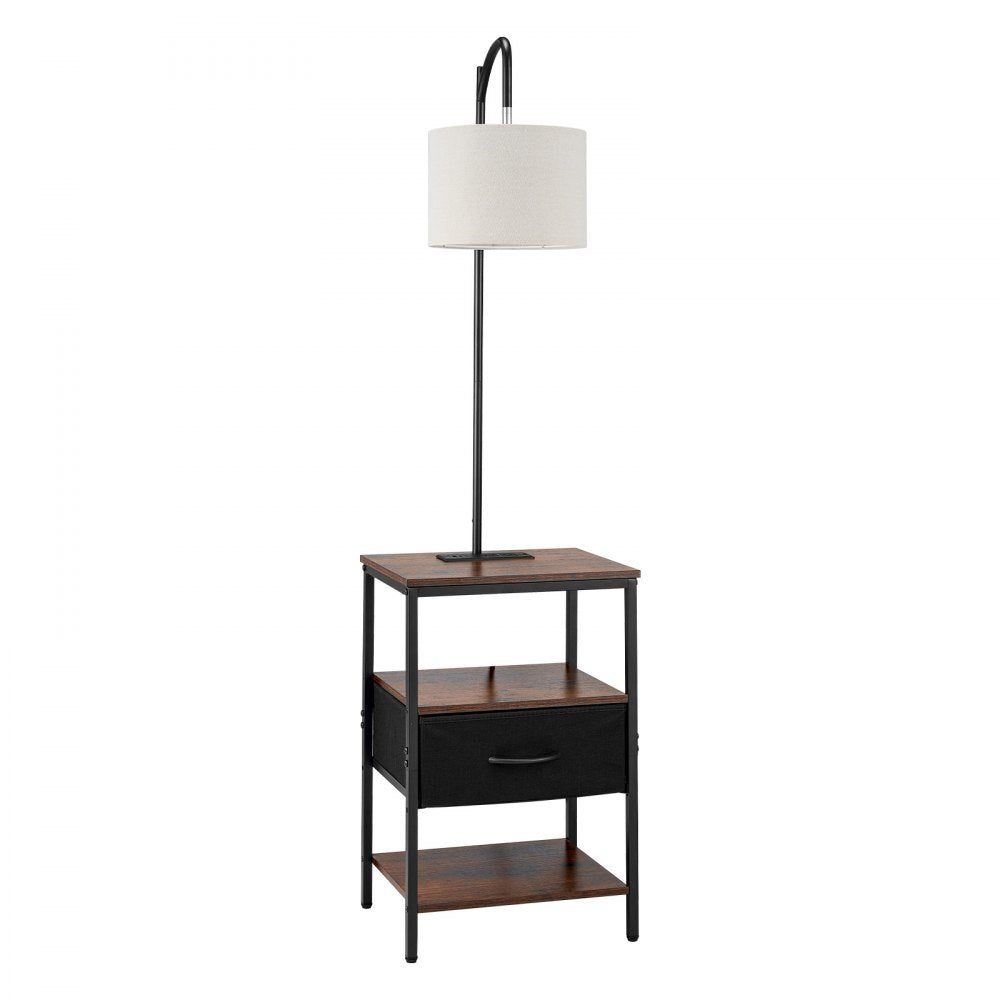 VEVOR Floor Lamp with Table, 3-Tier End Table with Drawer and 3 Color Temperature Lighting, Modern Side Nightstand Bedside Desk with USB & Type C & AC Charging Port for Living Room, Bedroom, Dorm
