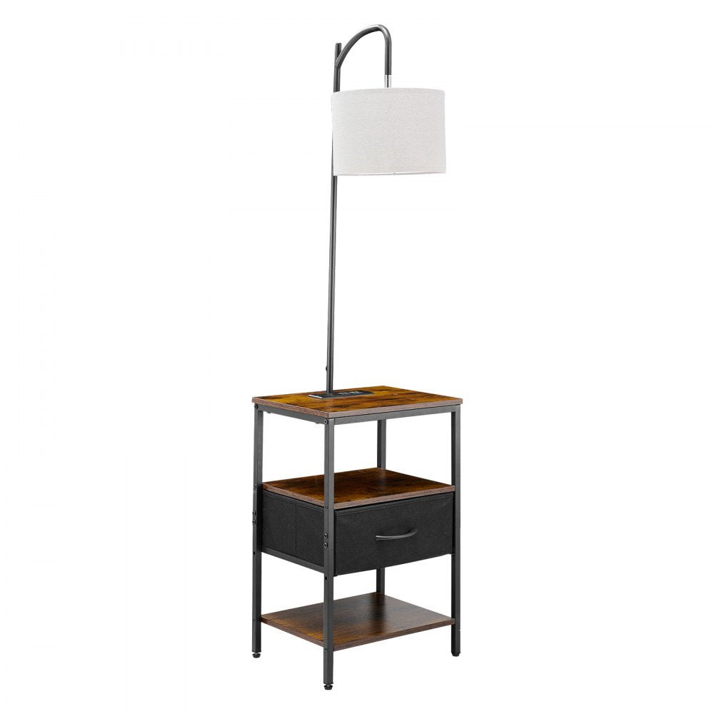 VEVOR Floor Lamp with Table, 3-Tier End Table with Drawer and 3 Color Temperature Lighting, Modern Side Nightstand Bedside Desk with USB & Type C & AC Charging Port for Living Room, Bedroom, Dorm