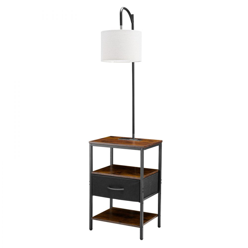 VEVOR Floor Lamp with Table, 3-Tier End Table with Drawer and 3 Color Temperature Lighting, Modern Side Nightstand Bedside Desk with USB & Type C & AC Charging Port for Living Room, Bedroom, Dorm