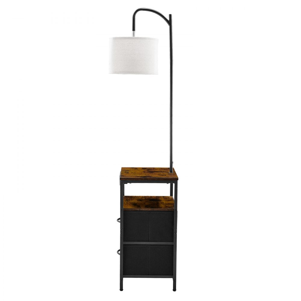 VEVOR Floor Lamp with Table, 2-Tier End Table with 2 Drawers and 3 Color Temperature Lighting, Modern Side Nightstand Bedside Desk with USB & Type C & AC Charging Port for Living Room, Bedroom, Dorm