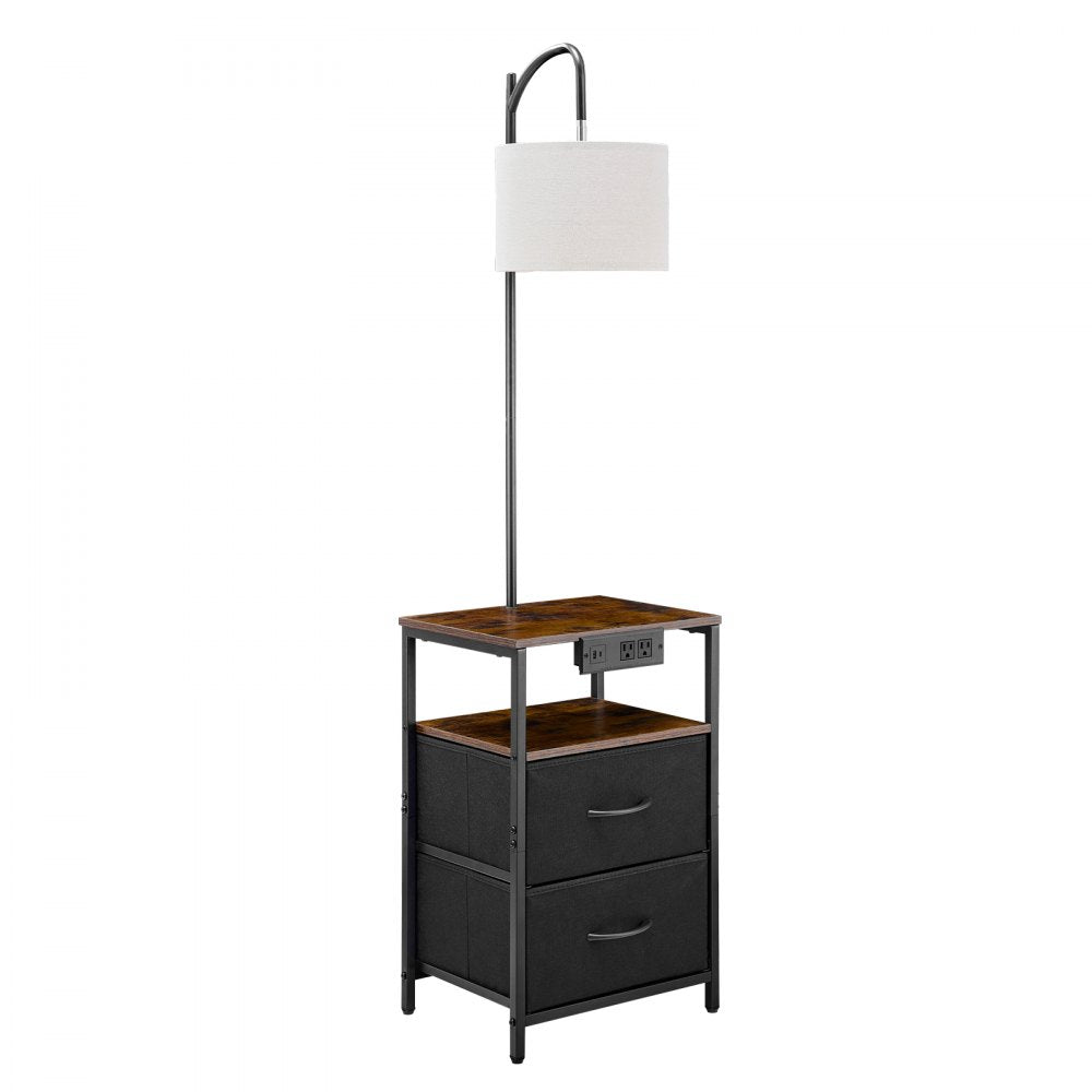 VEVOR Floor Lamp with Table, 2-Tier End Table with 2 Drawers and 3 Color Temperature Lighting, Modern Side Nightstand Bedside Desk with USB & Type C & AC Charging Port for Living Room, Bedroom, Dorm