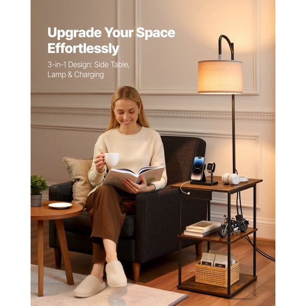 Vevor Floor Lamp with Table 3-Tier End Table with Open Shelves and Cha ...