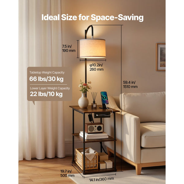 Vevor Floor Lamp with Table 3-Tier End Table with Open Shelves and Cha ...