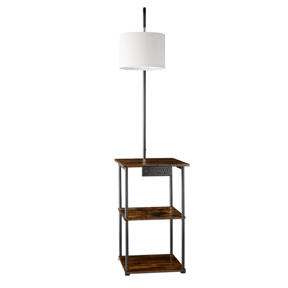 VEVOR Floor Lamp with Table, Narrow 3-Tier End Table with Open Shelves & 3 Color Temperature Lighting, Side Nightstand Bedside Desk with USB & Type C & AC Charging Port for Living Room, Bedroom, Dorm