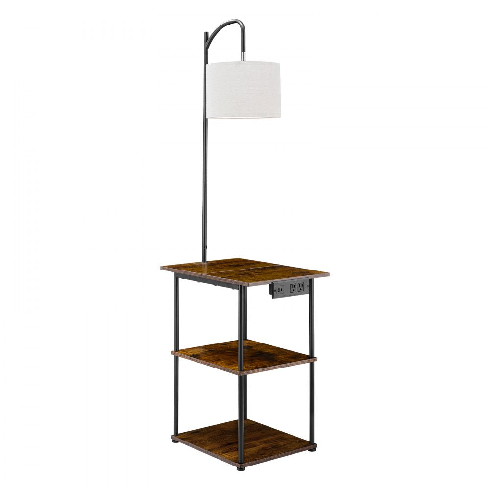 VEVOR Floor Lamp with Table, Narrow 3-Tier End Table with Open Shelves & 3 Color Temperature Lighting, Side Nightstand Bedside Desk with USB & Type C & AC Charging Port for Living Room, Bedroom, Dorm