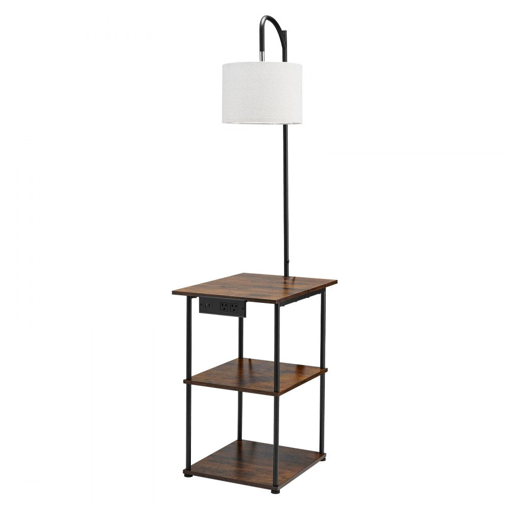 VEVOR Floor Lamp with Table, Narrow 3-Tier End Table with Open Shelves & 3 Color Temperature Lighting, Side Nightstand Bedside Desk with USB & Type C & AC Charging Port for Living Room, Bedroom, Dorm
