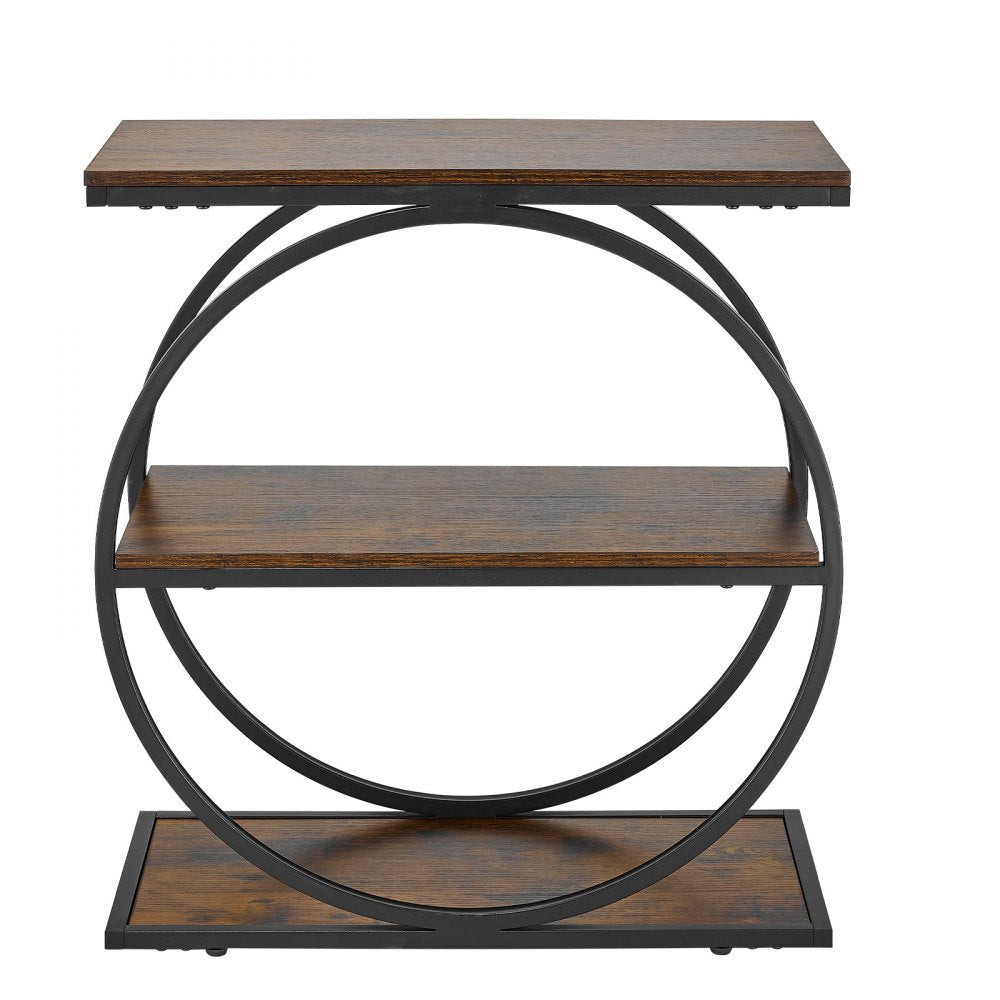 VEVOR End Table, 3-Tier Narrow Side Table with Open Storage Shelves, Modern Nightstand Bedside Desk with Round Metal Frame, Wood Sofa Coffee Desk for Living Room, Bedroom, Office, Rustic Brown