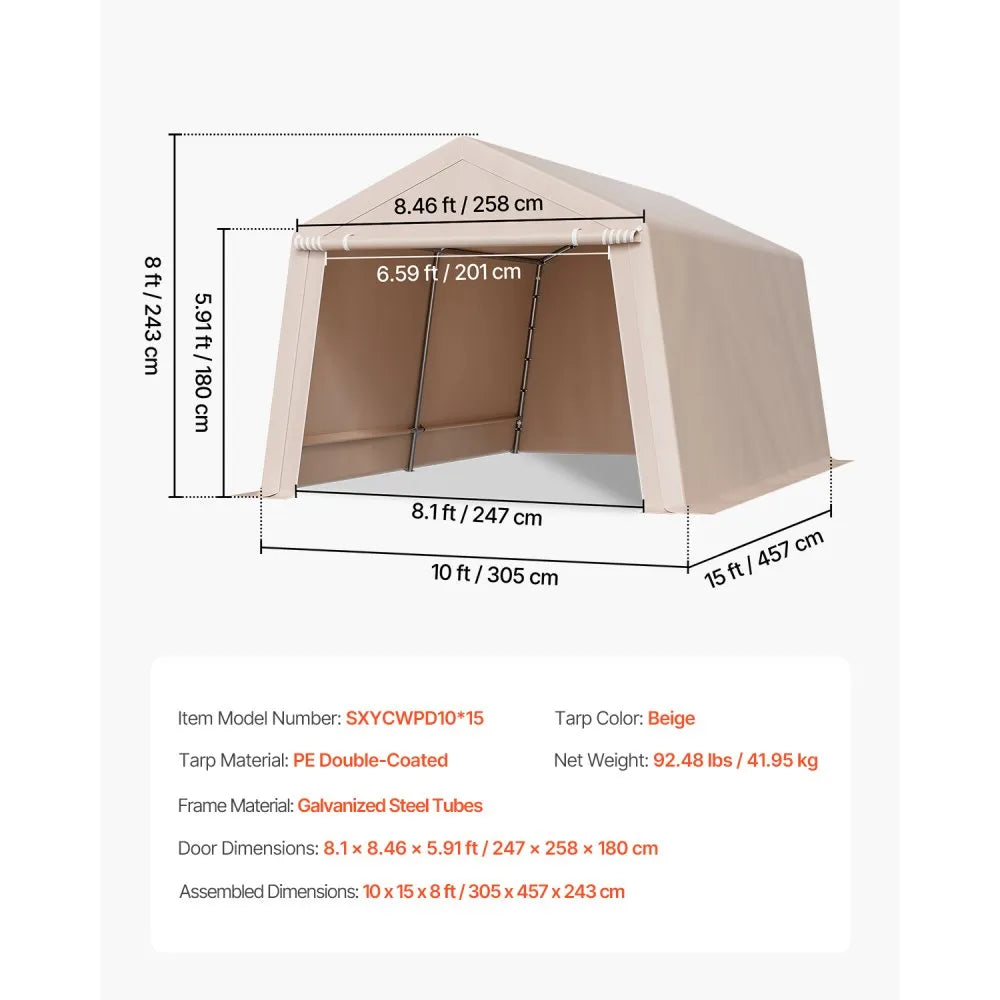 VEVOR Outdoor Storage Shed - dimension diagram and key specs image