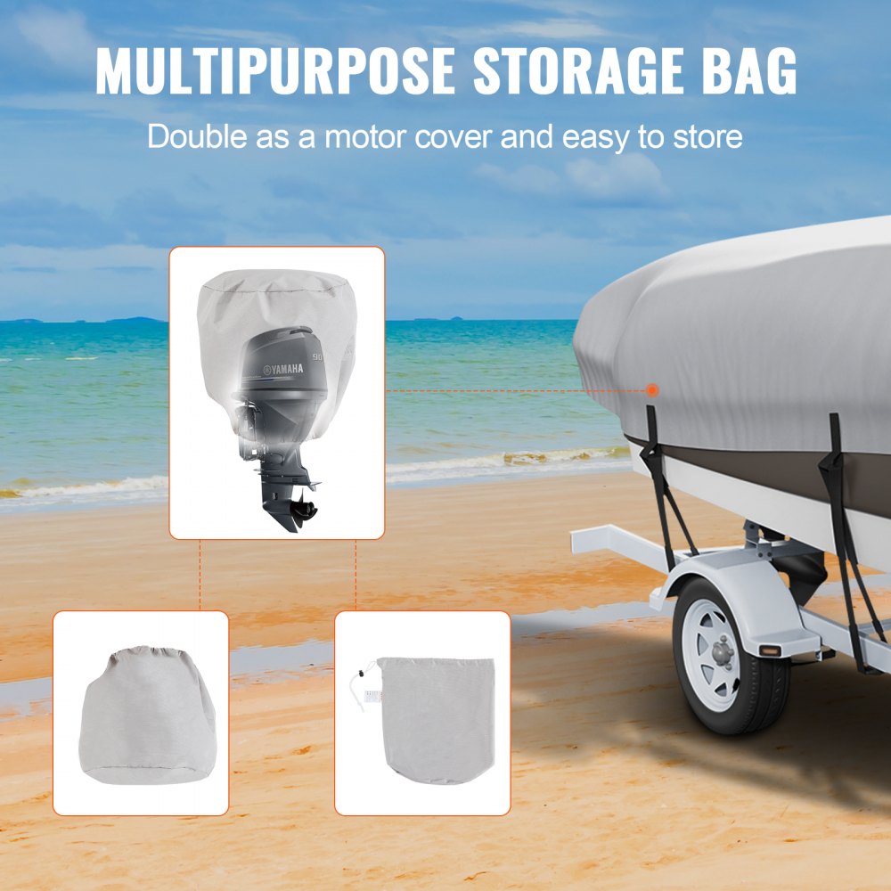 VEVOR Boat Cover, 17'-19' Trailerable Waterproof Boat Cover, 600D Marine Grade PU Oxford, with Motor Cover and Buckle Straps, for V-Hull, Tri-Hull, Runabout, Bass Boat, Fish Ski Boat, Grey