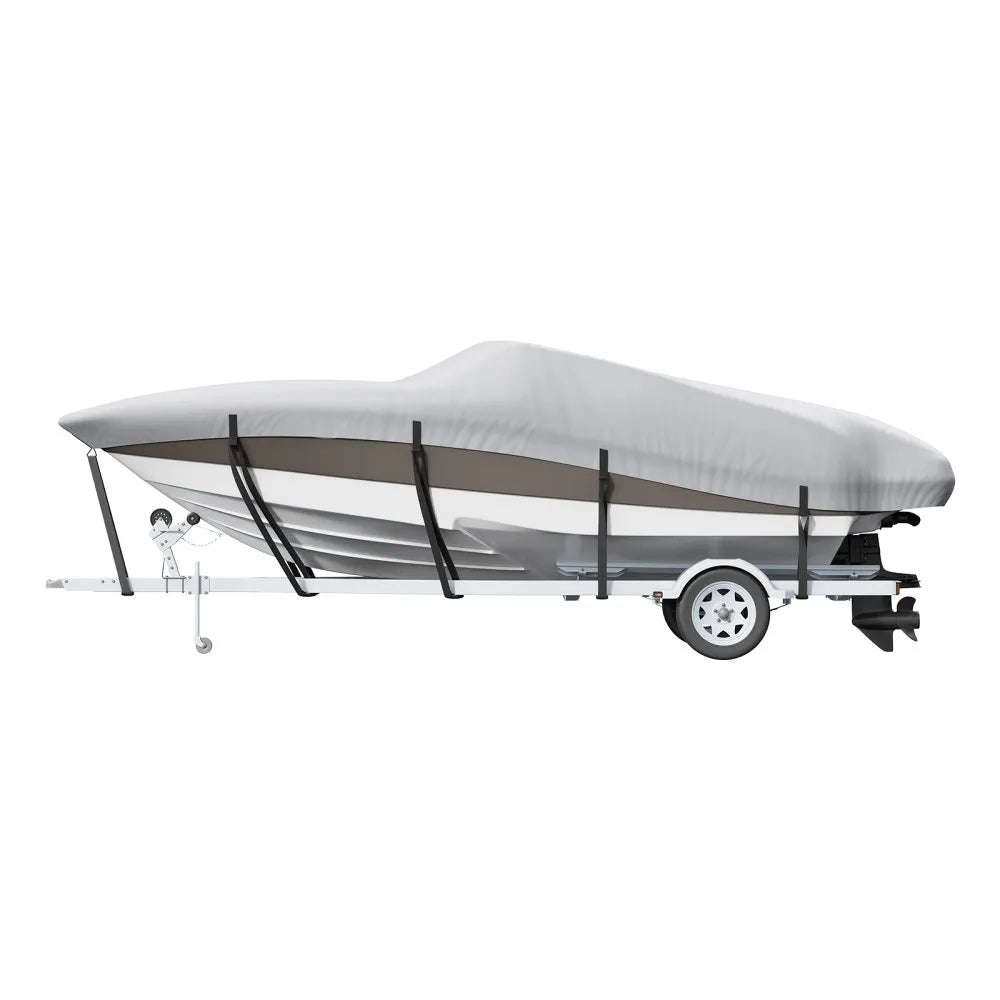 VEVOR Boat Cover, 17'-19' Trailerable Waterproof Boat Cover, 600D Marine Grade PU Oxford, with Motor Cover and Buckle Straps, for V-Hull, Tri-Hull, Runabout, Bass Boat, Fish Ski Boat, Grey