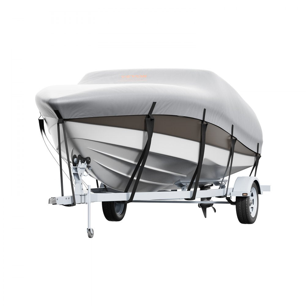 VEVOR Boat Cover, 17'-19' Trailerable Waterproof Boat Cover, 600D Marine Grade PU Oxford, with Motor Cover and Buckle Straps, for V-Hull, Tri-Hull, Runabout, Bass Boat, Fish Ski Boat, Grey