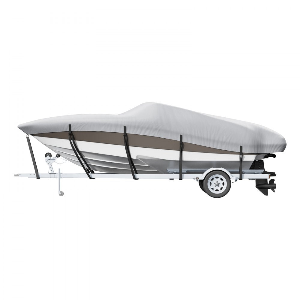 VEVOR Boat Cover, 20'-22' Trailerable Waterproof Boat Cover, 600D Marine Grade PU Oxford, with Motor Cover and Buckle Straps, for V-Hull, Tri-Hull, Fish Ski Boat, Runabout, Bass Boat, Grey