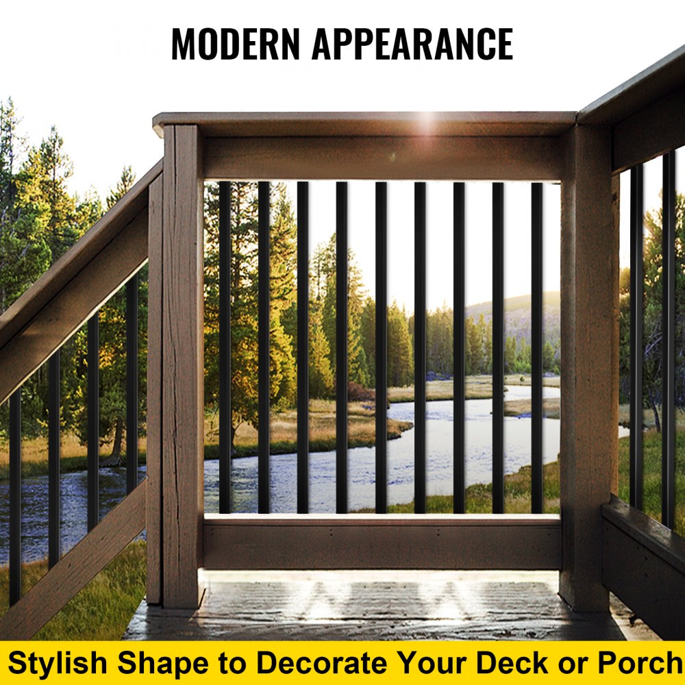 VEVOR Deck Balusters, 16 Pack Metal Deck Spindles, 44\"x0.5\" Staircase Baluster with Screws, Iron Deck Railing for Wood and Composite Deck, Stylish Black Baluster for Outdoor Stair Deck Porch