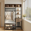 VEVOR Hall Tree, 70.9 in Coat Rack with Shoe Bench & 2 Drawers, 3-in-1 Freestanding Shoe Rack Storage Organizer with Bookshelf & Wire Shelf, Steel Frame Entrance Coat Holder for Entry, Bedroom, Closet