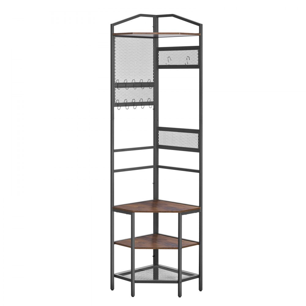VEVOR Corner Hall Tree, 71.3 in Coat Rack with Hooks, Top Shelf & Steel Frame, Freestanding Clothes Shoes Rack Storage Organizer with Anti-Tip Set, Adjustable Non-Slip Feet for Entrance Closet Office